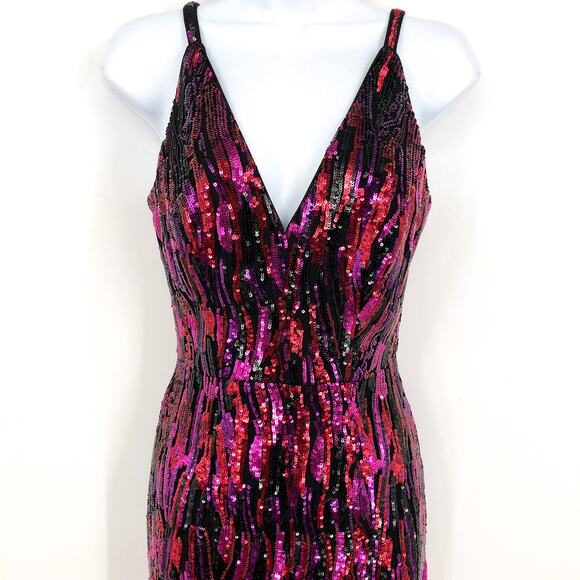 DRESS THE POPULATION Charlie Sequin Jumpsuit XS Pink Magenta Sleeveless NWOT - Picture 2 of 10